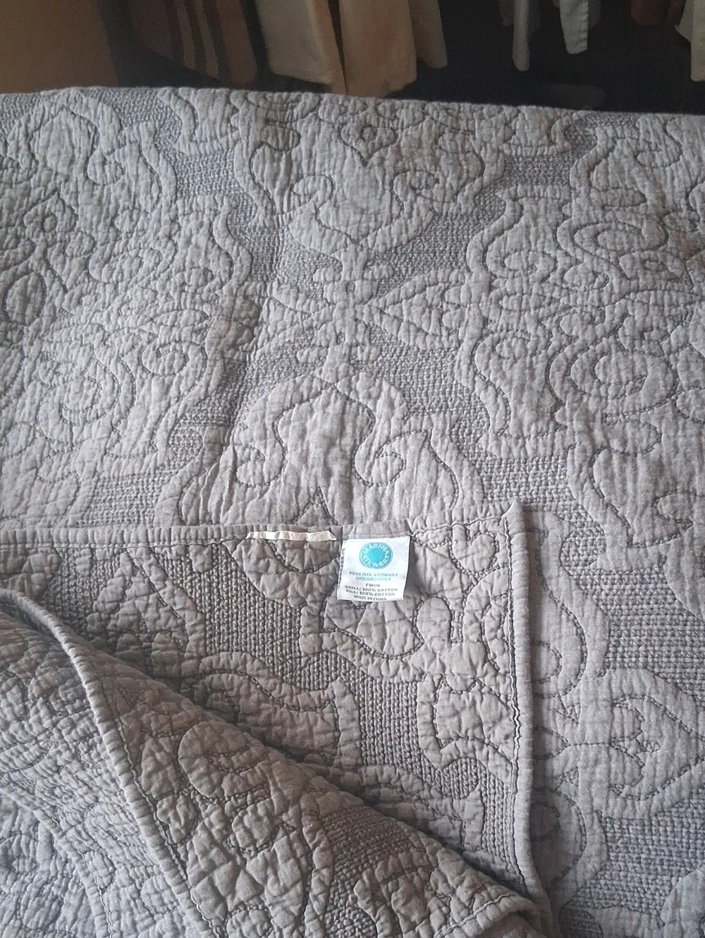 GRAY MARTHA STEWART Quilted Bedspread And PILLOW CASE